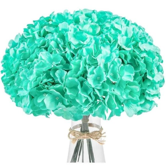 10 pack Tiffany Blue Silk Hydrangea Flower Green Stems Wedding Home Bouquet - Picture 3 of 6